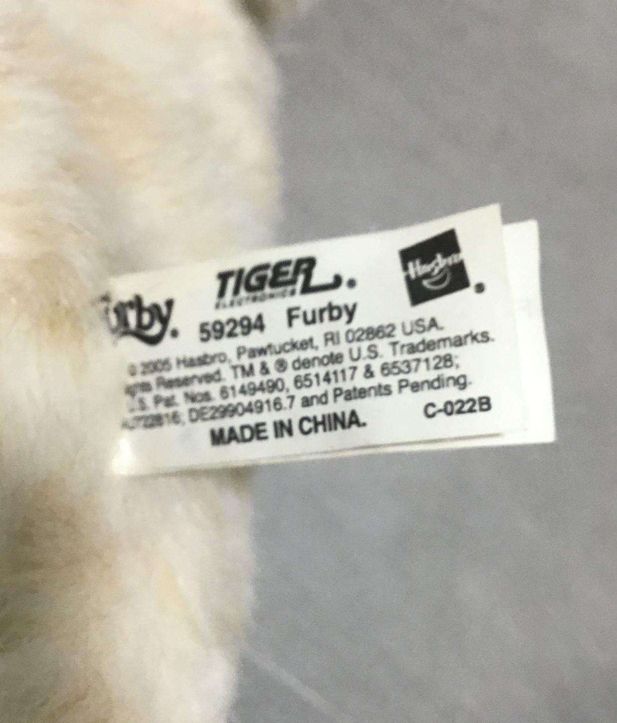 Photo of the tag of a 2005 Furby